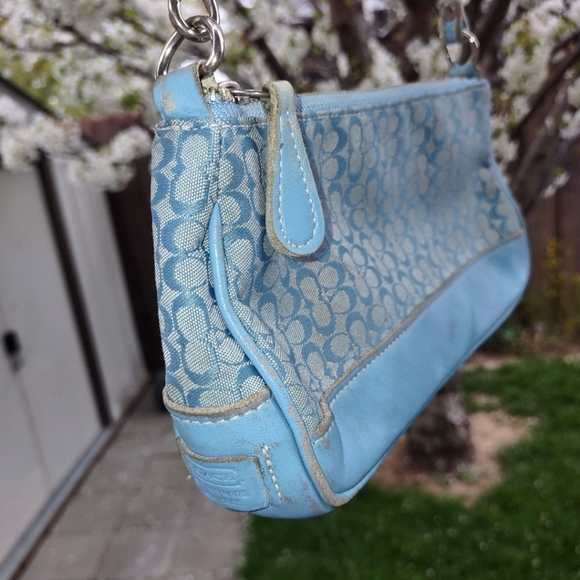 Coach Blue Mini C Signature Demi Canvas and Leather Shoulder Bag - Picture 6 of 11